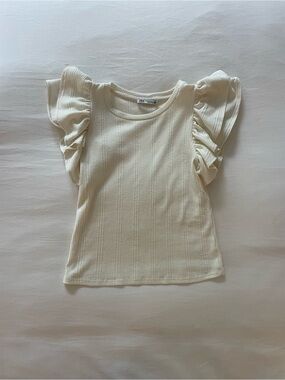 Zara Cream Ribbed Top with Ruffle Sleeves ASO Lotta Stichler